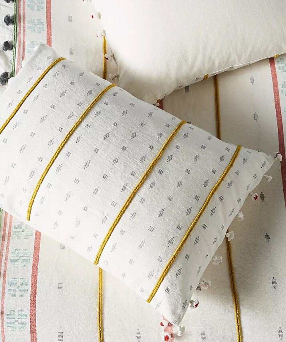 Anthropologie Tasseled Araya White + Gold Sham - New